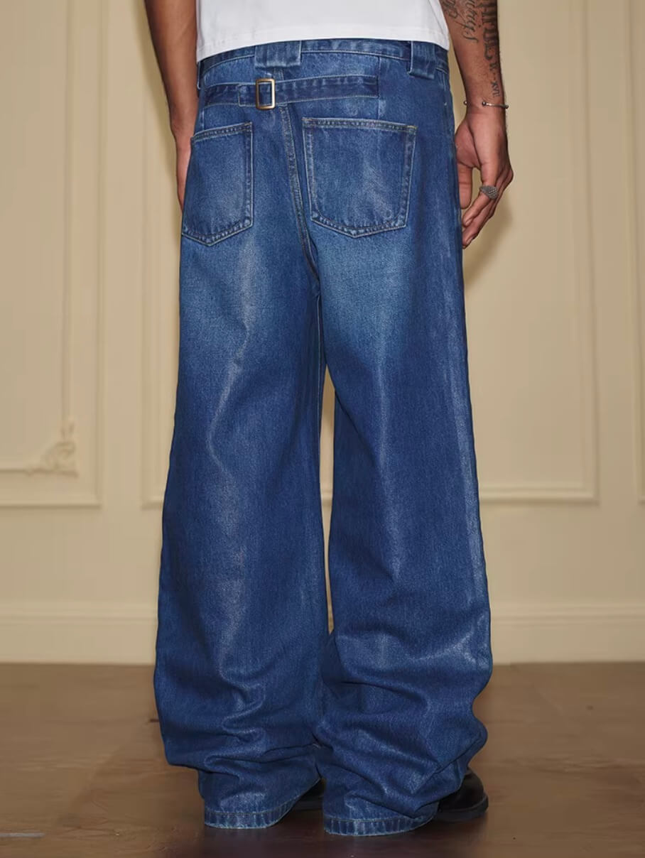 YADcrew PU Jelly Finish Washed Flared Denim Jeans