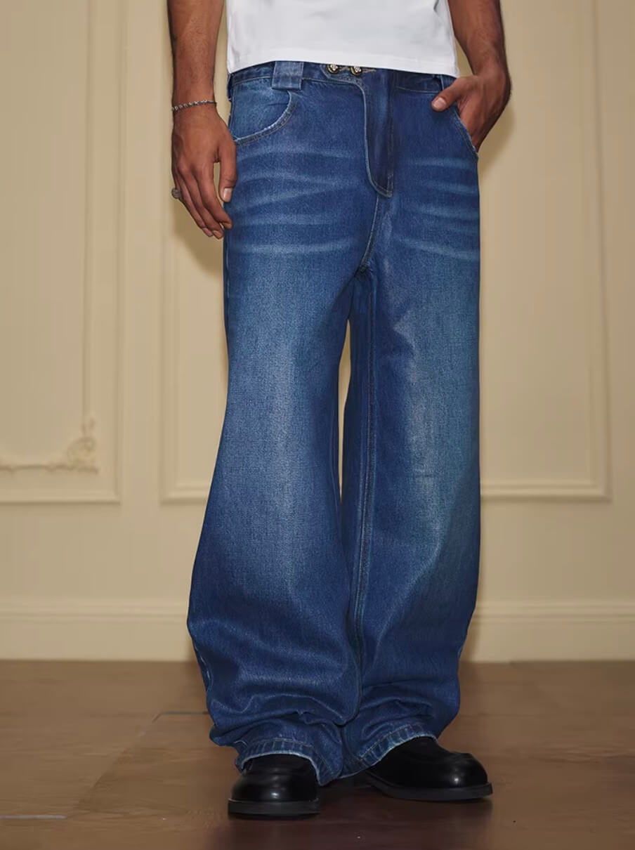 YADcrew PU Jelly Finish Washed Flared Denim Jeans