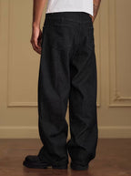 YADcrew Five Button Black Denim Baggy Jeans