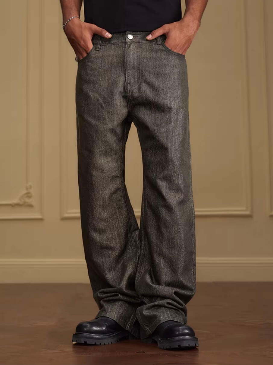 YADcrew Olive Green Metallic Thread Jeans