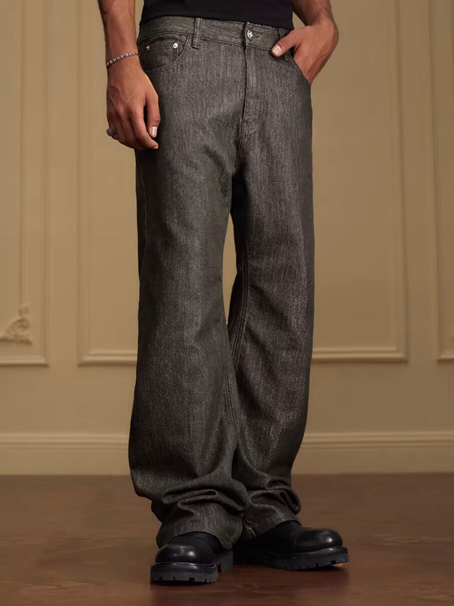 YADcrew Olive Green Metallic Thread Jeans