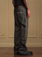 YADcrew Olive Green Metallic Thread Jeans