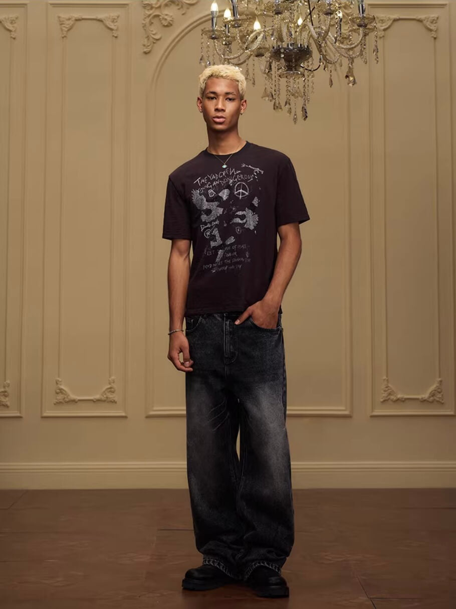 YADcrew Vintage Whiskered Washed Flared Jeans