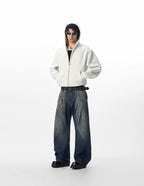 JHYQ 3D Pleated Distressed Washed Baggy Jeans