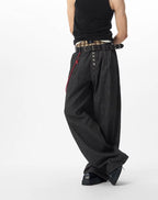 JHYQ Black Pinstripe Button Detail Wide Leg Suit Pants