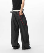 JHYQ Black Pinstripe Button Detail Wide Leg Suit Pants