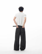 JHYQ Topstitch 3D Cut Black Baggy Flared Jeans