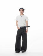 JHYQ Topstitch 3D Cut Black Baggy Flared Jeans
