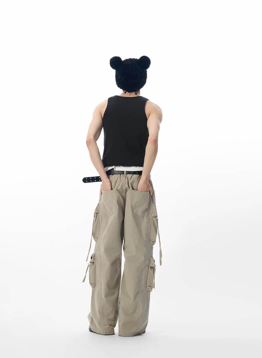 JHYQ Eyelet Detail 3D Multi Pocket Baggy Cargo Pants