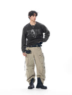 JHYQ Eyelet Detail 3D Multi Pocket Baggy Cargo Pants