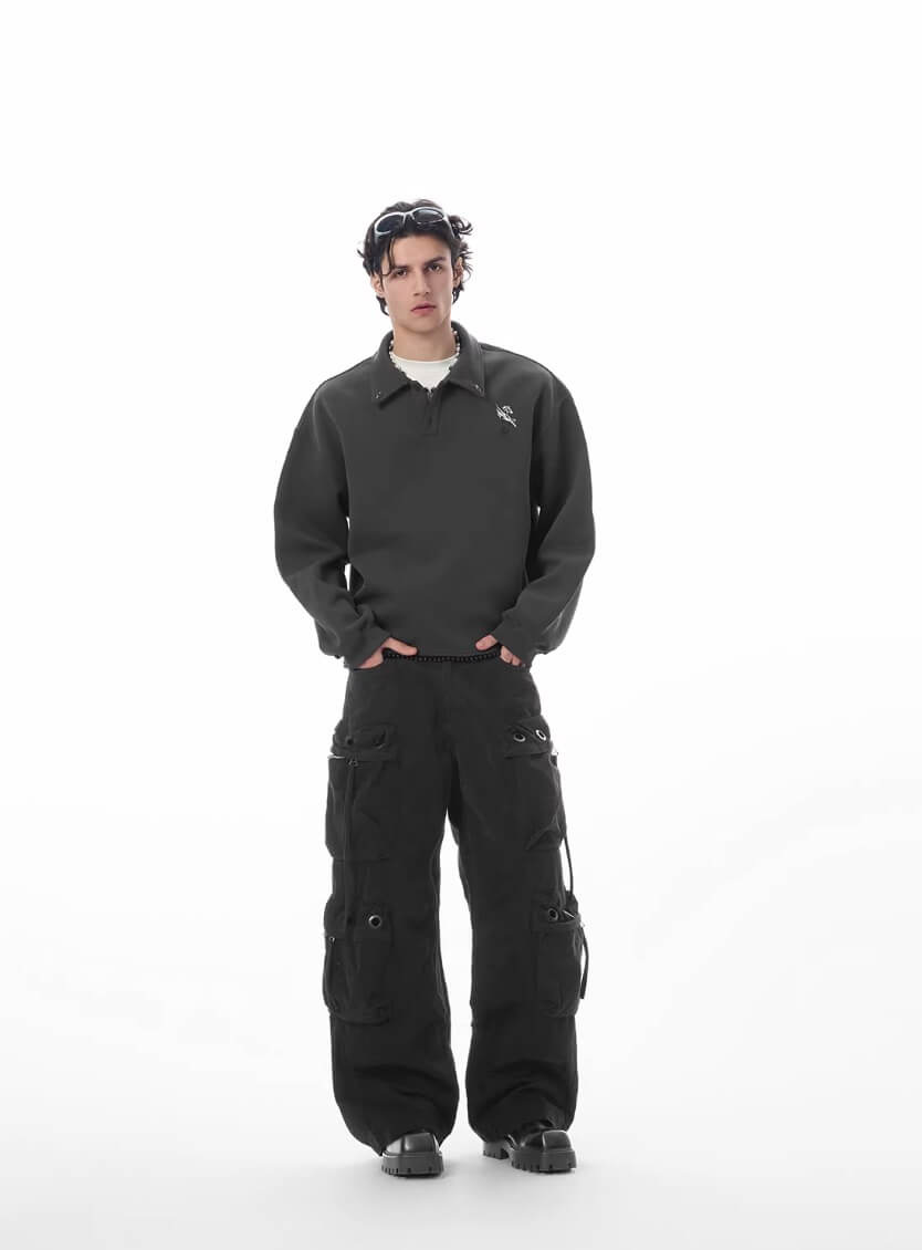 JHYQ Eyelet Detail 3D Multi Pocket Baggy Cargo Pants