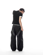 JHYQ Diagonal Zipper Detail Contrast Stripe Baggy Pants