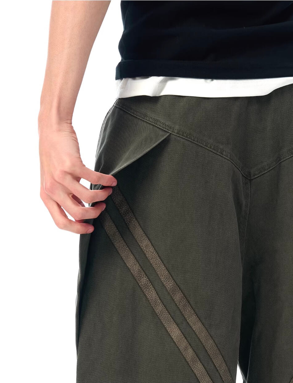 JHYQ Diagonal Zipper Detail Contrast Stripe Baggy Pants