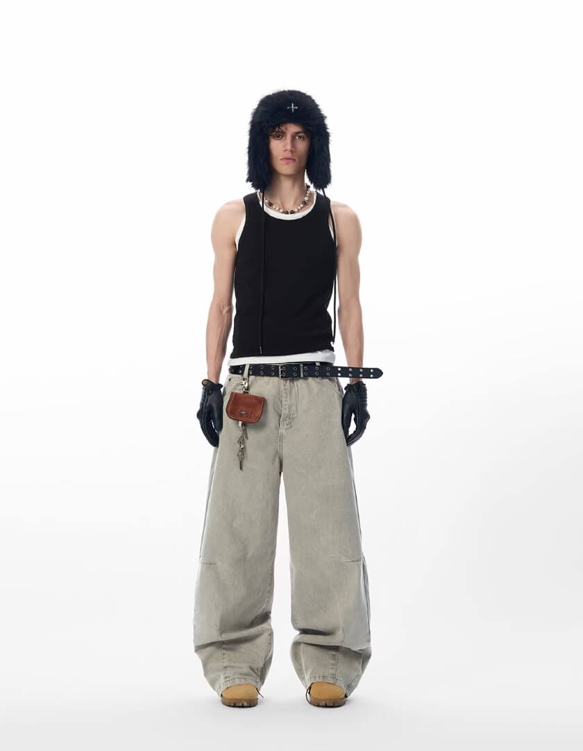 JHYQ Washed 3D Constructed Baggy Jeans