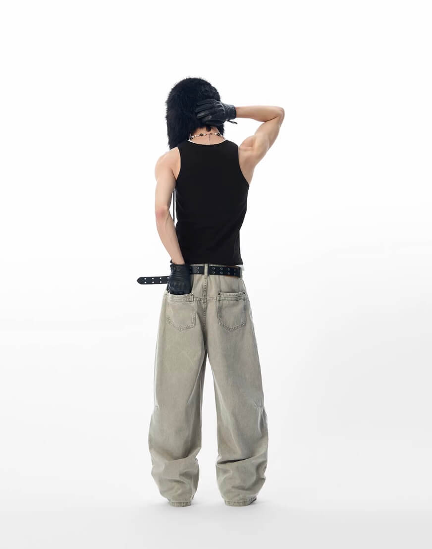 JHYQ Washed 3D Constructed Baggy Jeans