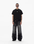 JHYQ Black Multi Button Whiskered Washed Loose Fit Jeans