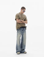 JHYQ Light Blue Whiskered Washed Loose Fit Jeans