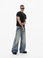 JHYQ Light Blue Whiskered Washed Loose Fit Jeans
