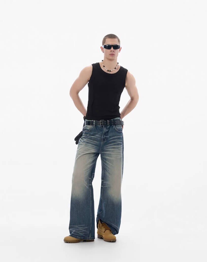 JHYQ Blue Vintage Wash Loose Fit Jeans
