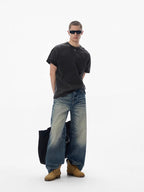 JHYQ Blue Vintage Wash Loose Fit Jeans
