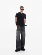 JHYQ Black Vintage Wash Wide Leg Jeans