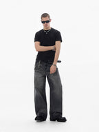 JHYQ Black Vintage Wash Wide Leg Jeans