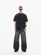 JHYQ Black Vintage Wash Wide Leg Jeans