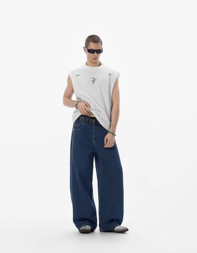 JHYQ Dark Blue Arched Back Pocket Loose Fit Jeans