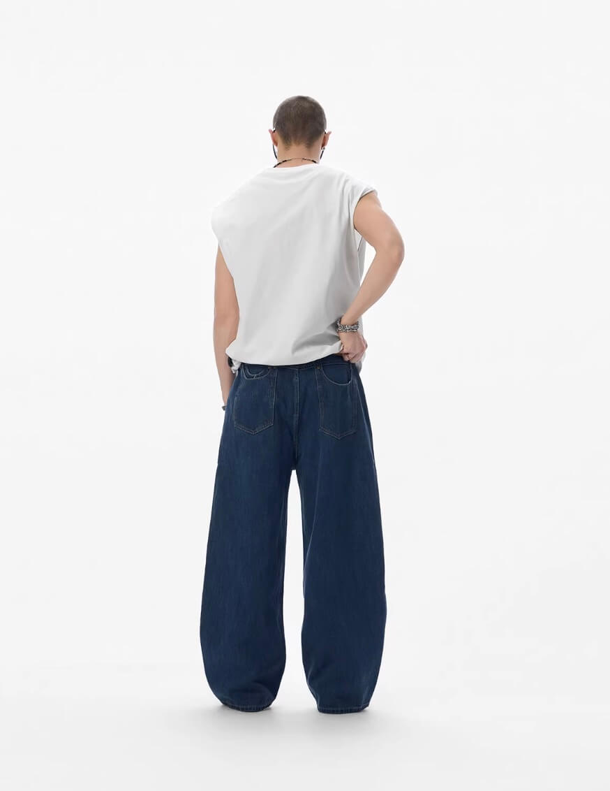 JHYQ Dark Blue Arched Back Pocket Loose Fit Jeans