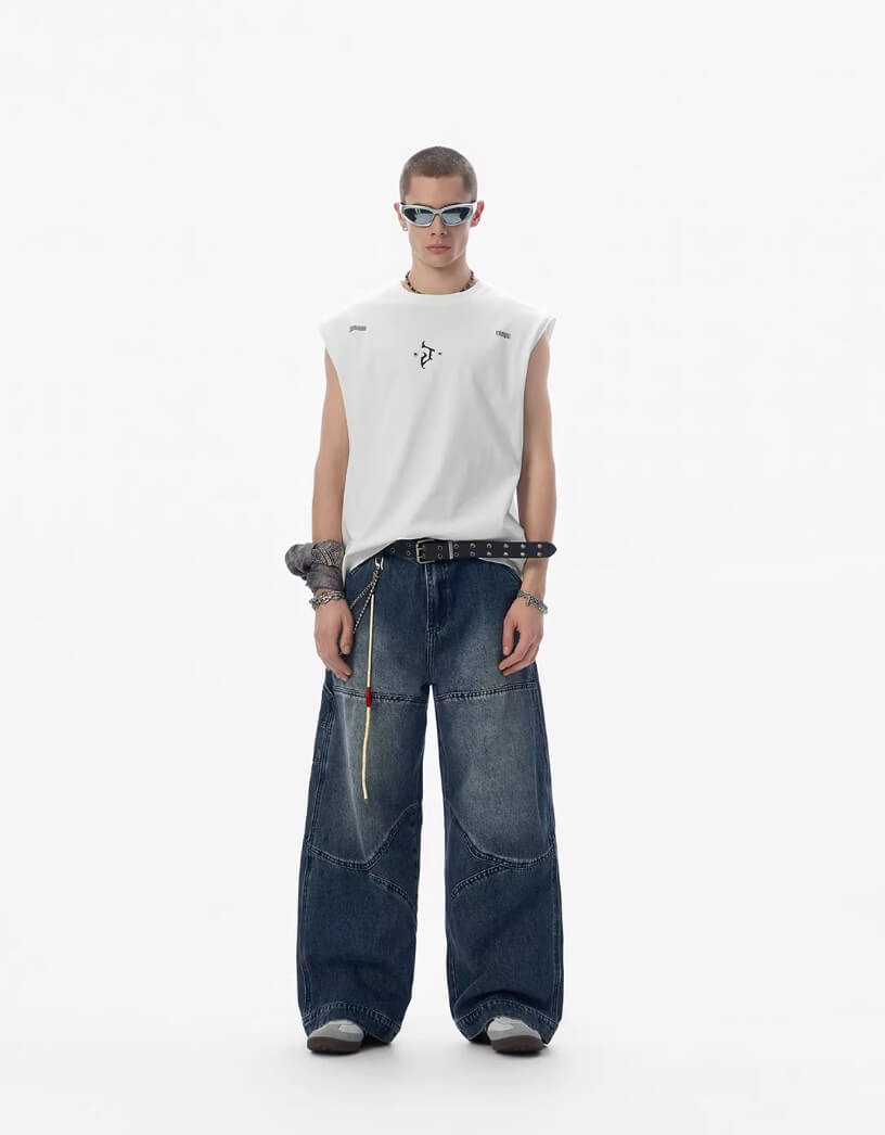 JHYQ 3D Structured Washed Baggy Painter Jeans