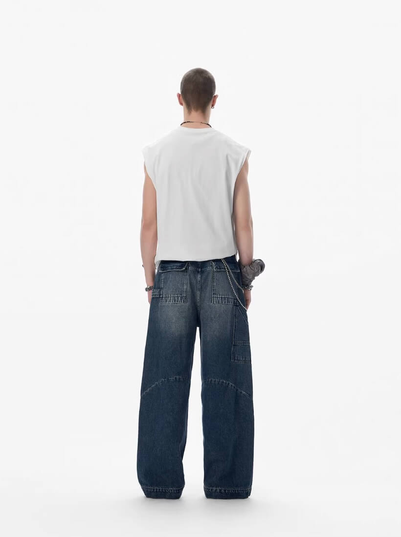 JHYQ 3D Structured Washed Baggy Painter Jeans