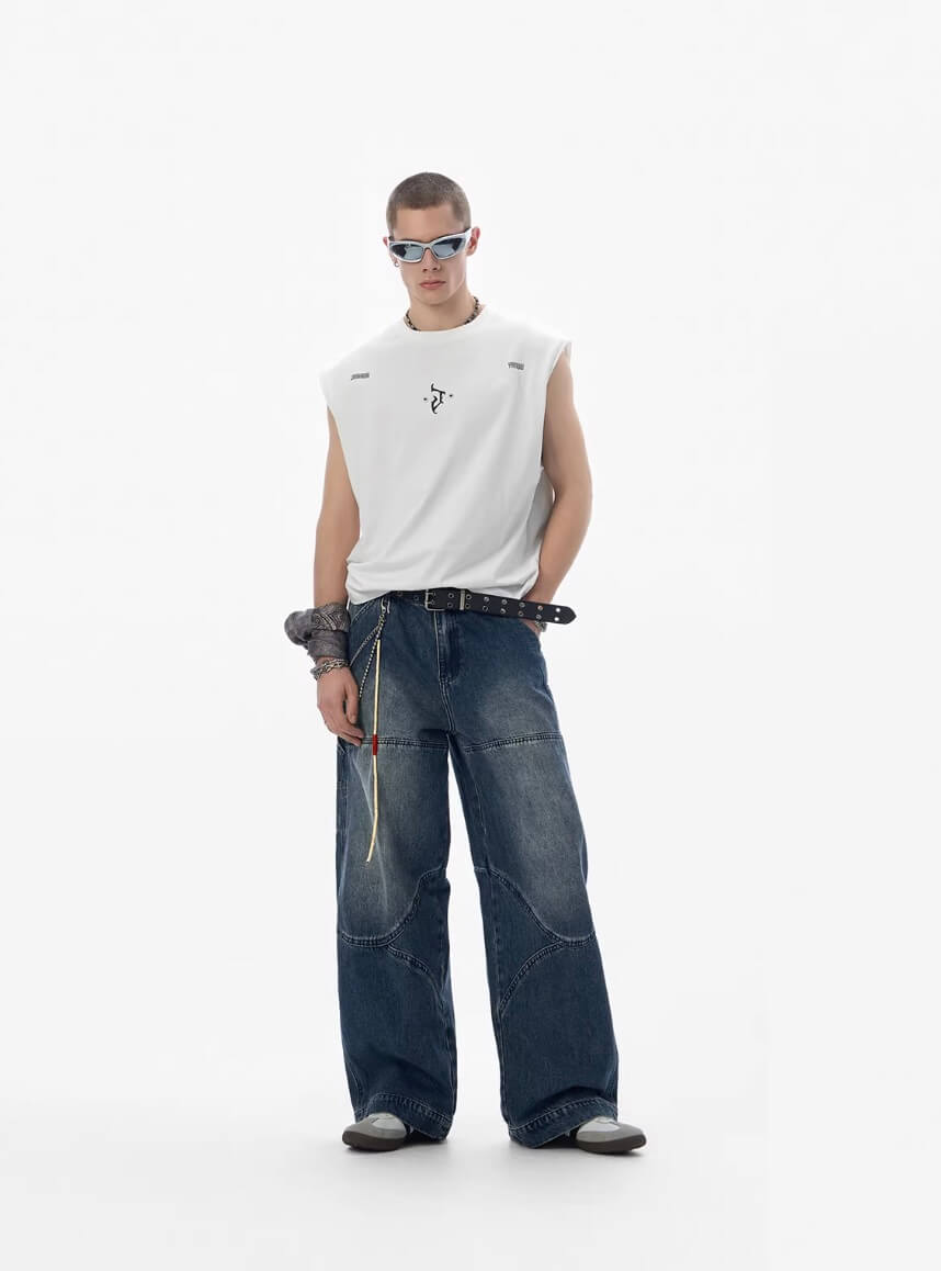 JHYQ 3D Structured Washed Baggy Painter Jeans
