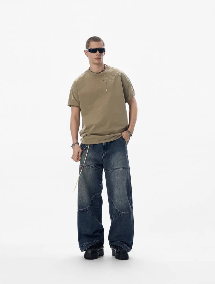 JHYQ 3D Structured Washed Baggy Painter Jeans