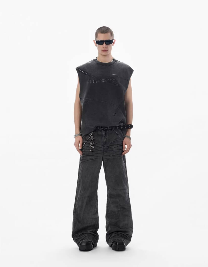 JHYQ Black Heavy Vintage Wash Loose Fit Jeans