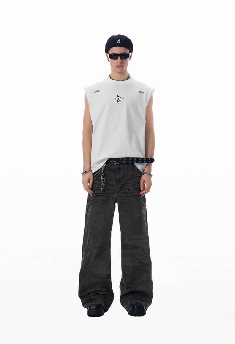 JHYQ Black Heavy Vintage Wash Loose Fit Jeans
