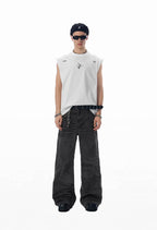 JHYQ Black Heavy Vintage Wash Loose Fit Jeans