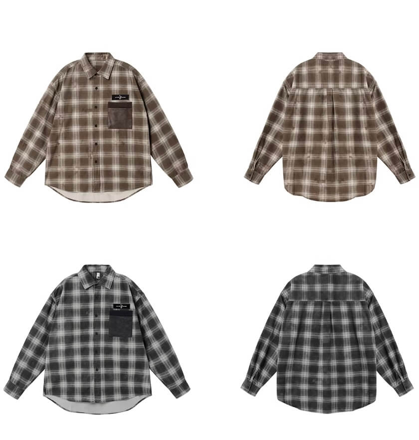 JHYQ Plaid Patch Pocket Long Sleeve Shirt