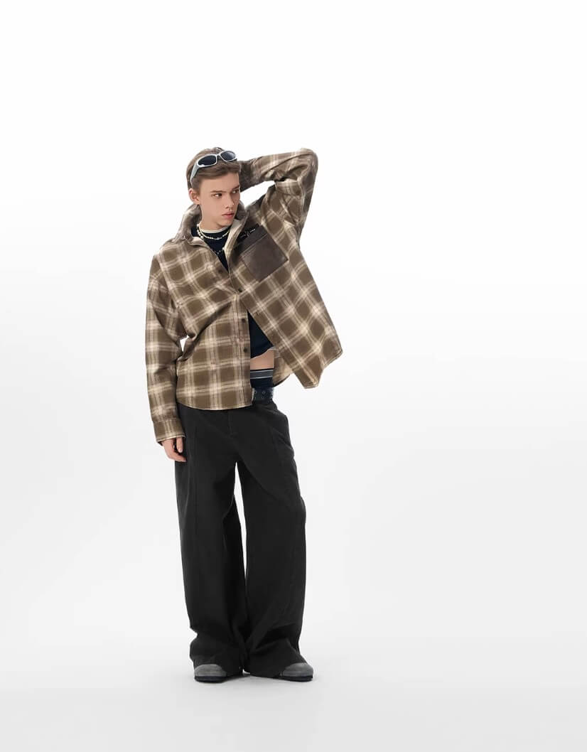 JHYQ Plaid Patch Pocket Long Sleeve Shirt