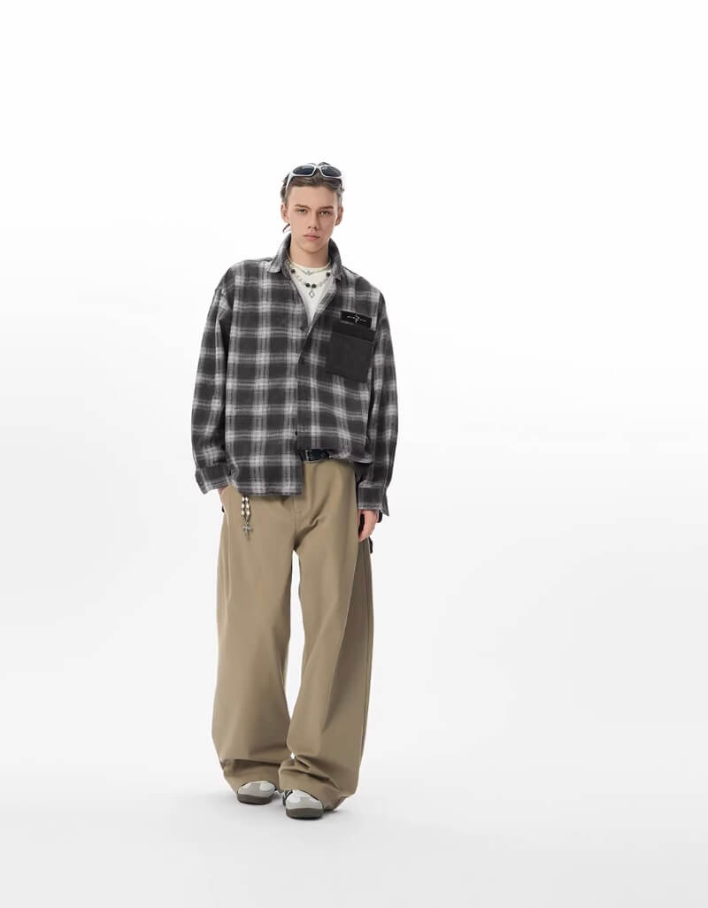JHYQ Plaid Patch Pocket Long Sleeve Shirt