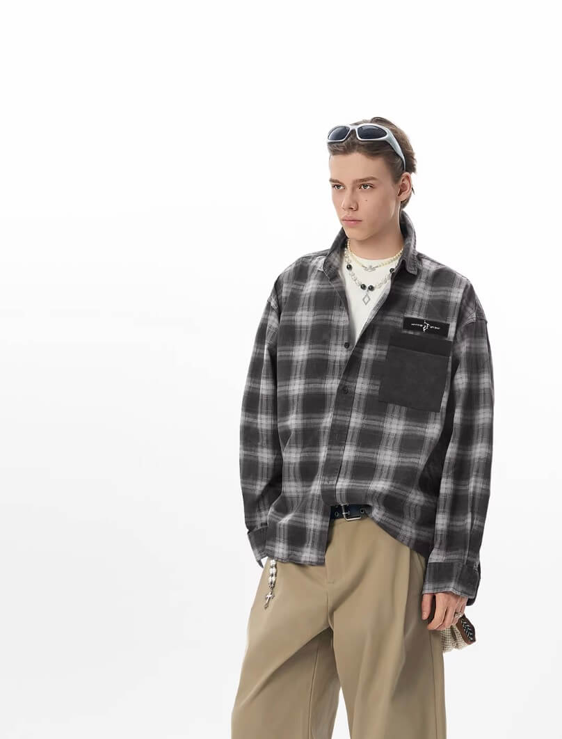 JHYQ Plaid Patch Pocket Long Sleeve Shirt