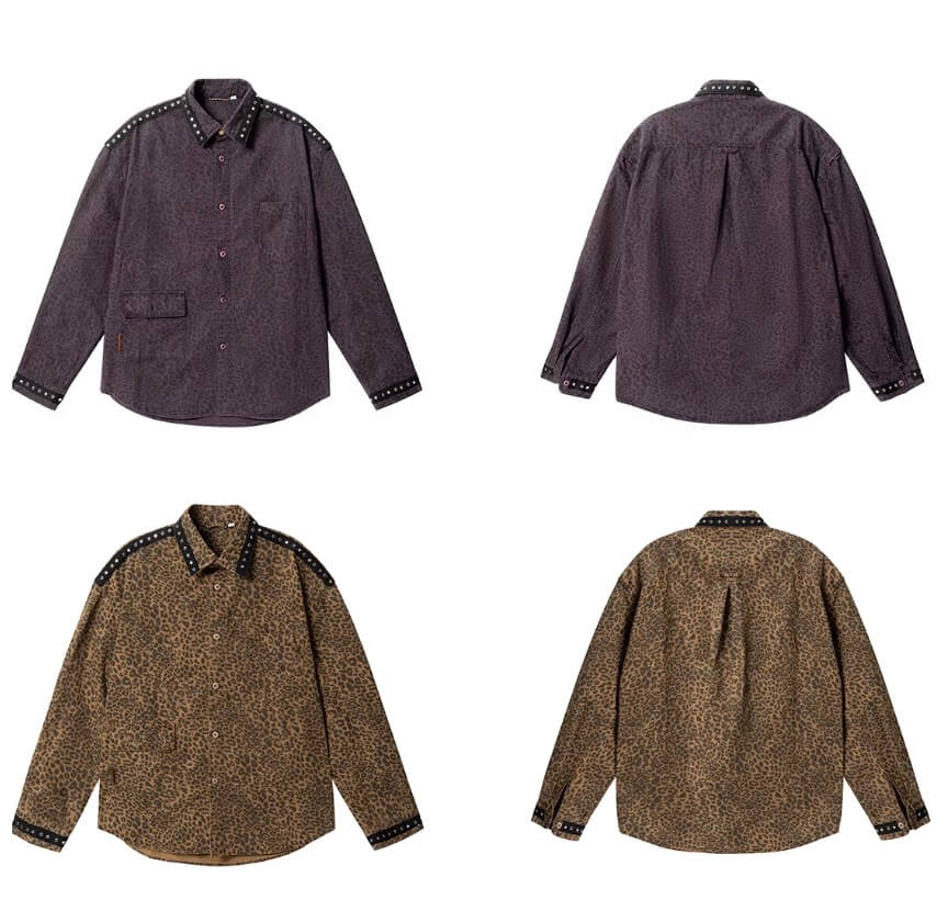 JHYQ Leopard Print Metal Studded Shirt Jacket