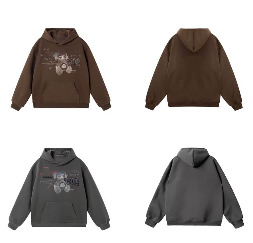 JHYQ Vintage Bear Print Bead Studded Hoodie