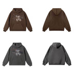 JHYQ Vintage Bear Print Bead Studded Hoodie