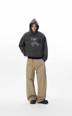 JHYQ Vintage Bear Print Bead Studded Hoodie