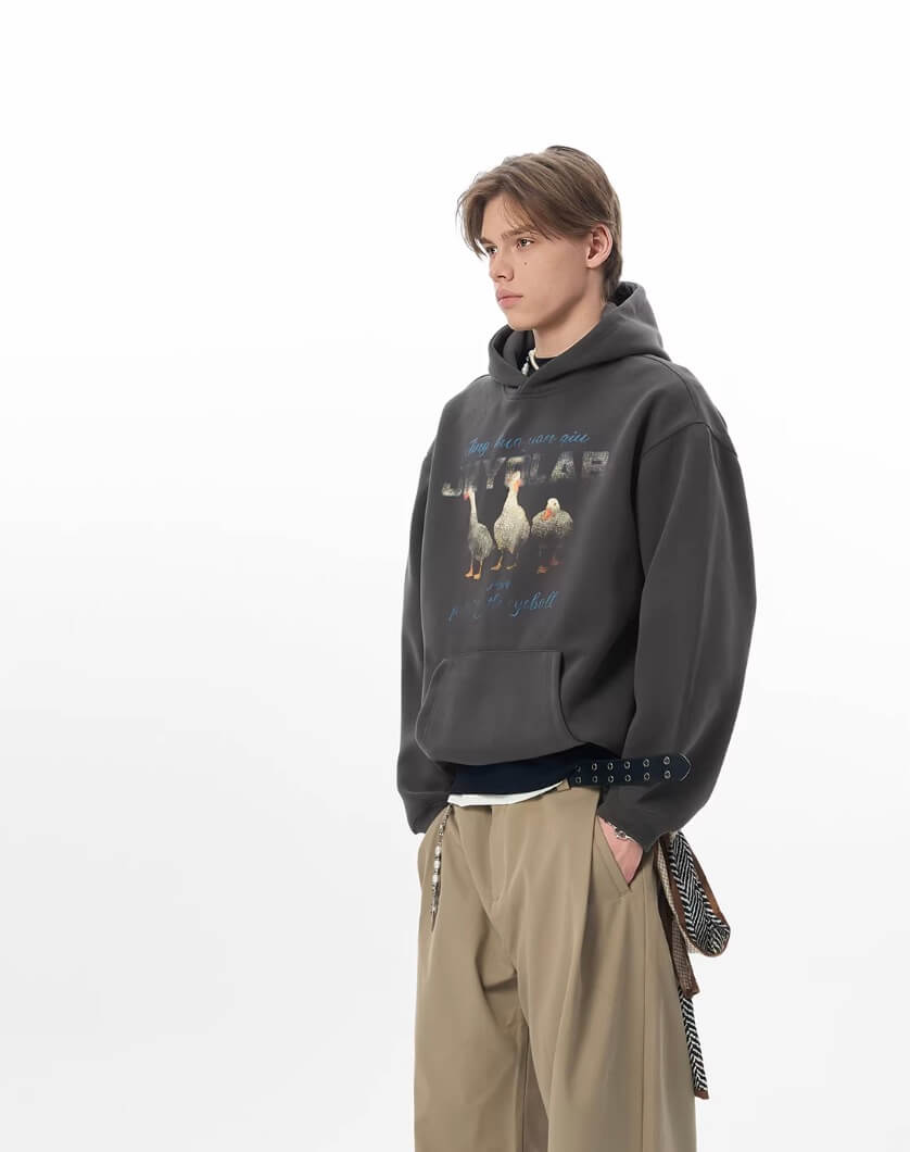 JHYQ Vintage Lucky Duck Print Hoodie