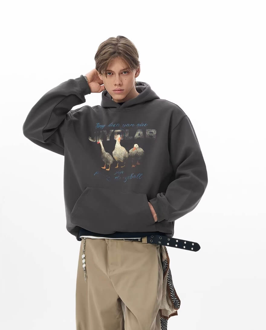 JHYQ Vintage Lucky Duck Print Hoodie