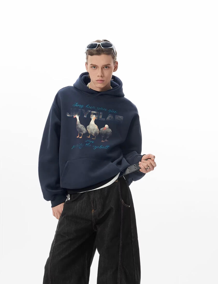 JHYQ Vintage Lucky Duck Print Hoodie