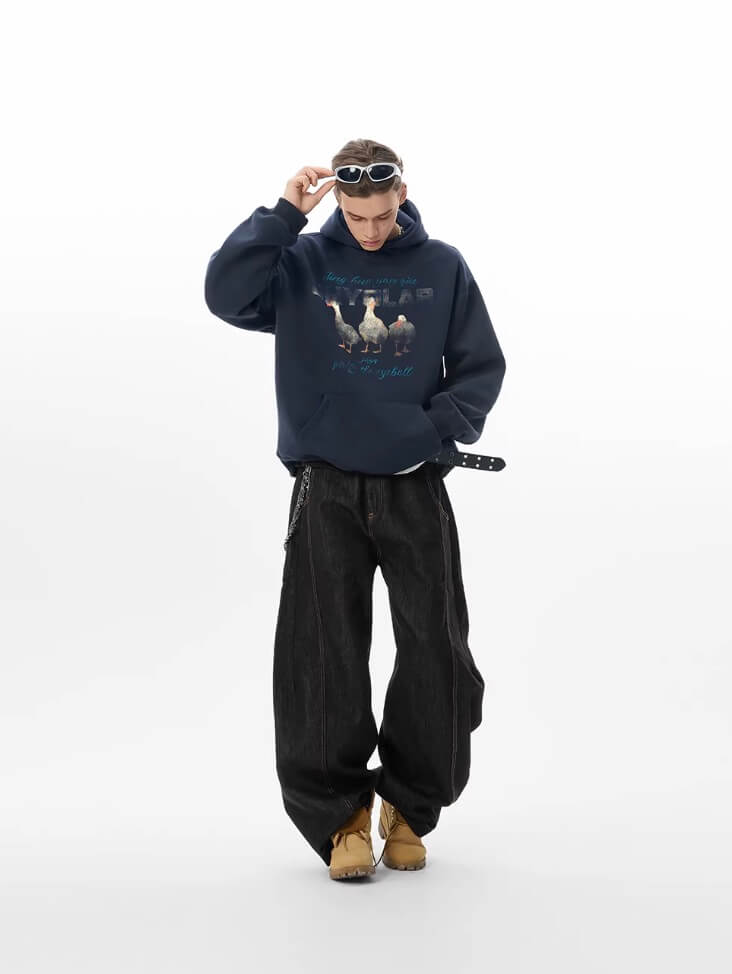 JHYQ Vintage Lucky Duck Print Hoodie