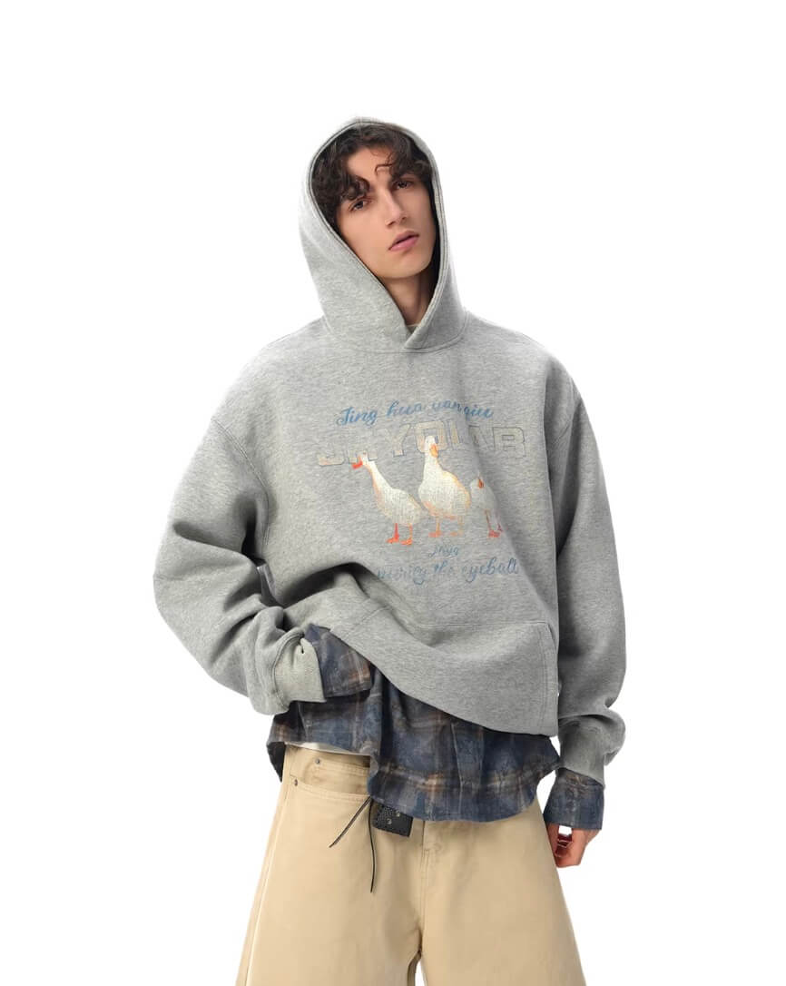 JHYQ Vintage Lucky Duck Print Hoodie