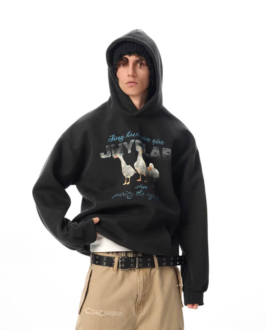 JHYQ Vintage Lucky Duck Print Hoodie